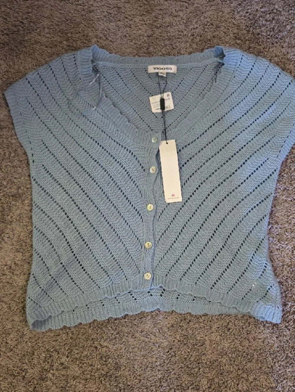 Vigoss Light Blue Knit Button-Front Crop Top
